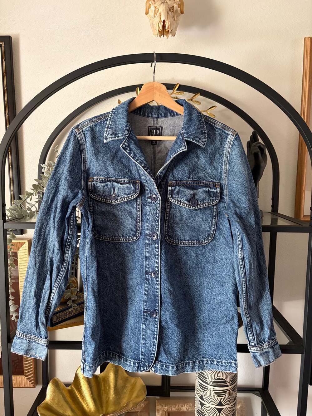 GAP Shirt Jacket Womens XS Medium Indigo Denim Shacket Overshirt